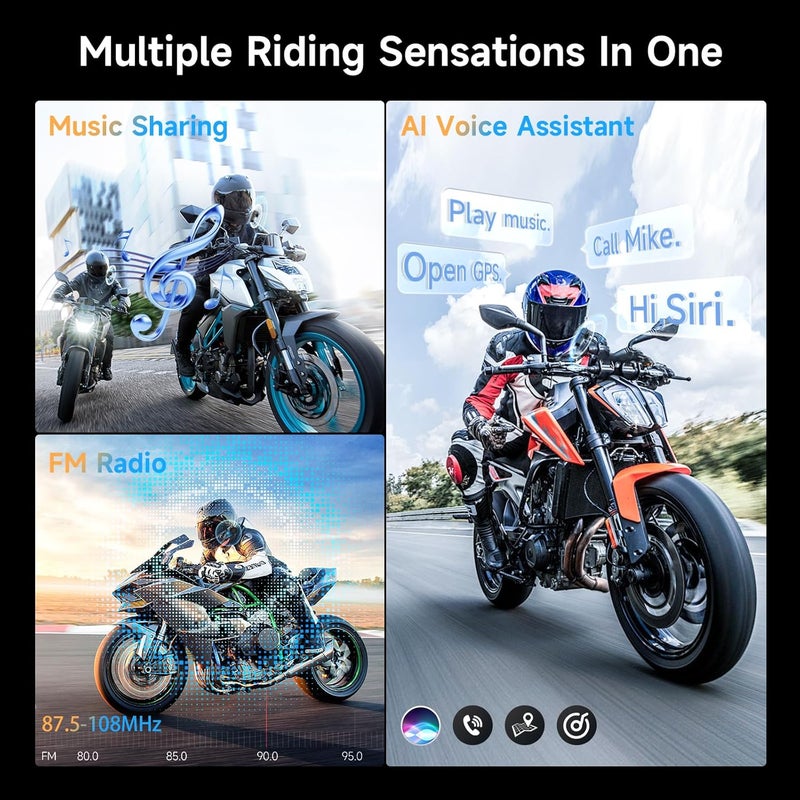 MOMAN Motorcycle Intercom, H2E Eagle-Like Helmet Headset Communication System with Dual Chip for Audio Multitasking HiFi/Music Sharing/FM/AI Voice (1Pack), Motorcycle-Intercom-Helmet-Headset-Headphone - Image 5
